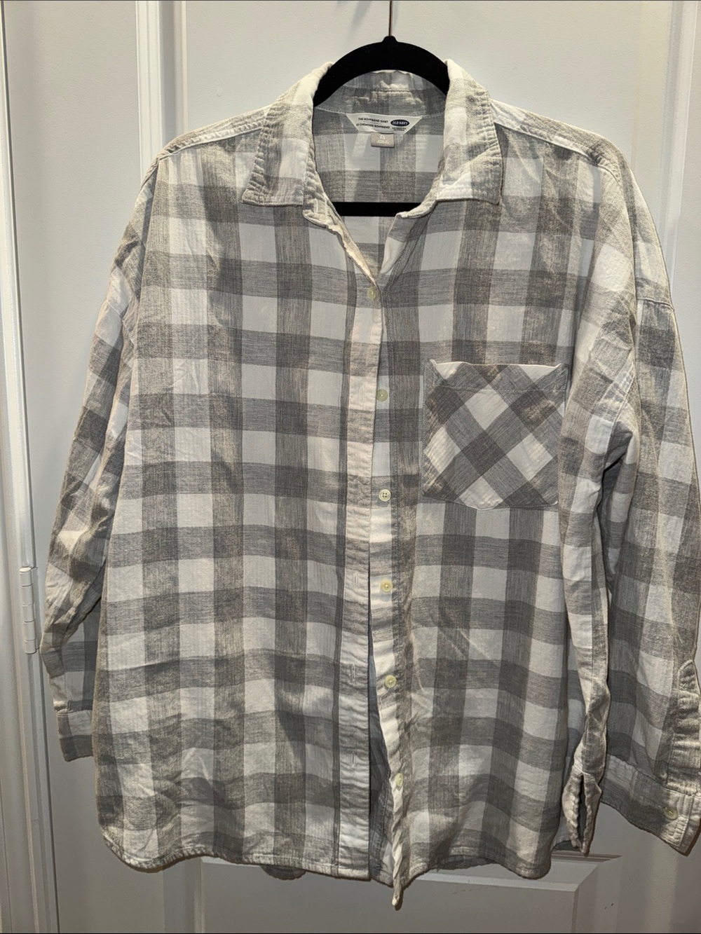 Old Navy Fabulous Flannel sz XL Light Gray Plaid Button-Down Shirt in EUC